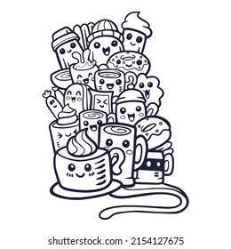 Cute drinking glass doodle monster having fun isolated on white background