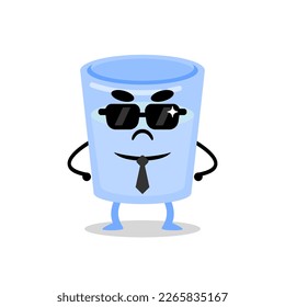 cute drinking glass mascot wearing a sunglasses like a boss or mafia.