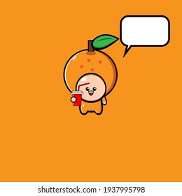 Cute drinking orange character illustration design