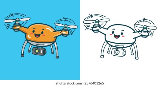 a cute dron illustration for sticker, design element, coloring book element