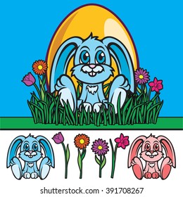 CUTE DROOPY EARED BUNNY RABBIT IN THE SPRING