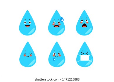 cute drop blue emotion face white background