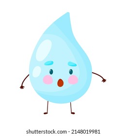 Cute drop of water with a smile white background. Kawaii