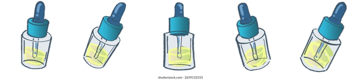 Conjunto de clipart de garrafa de conta-gotas bonito | Ilustração do recipiente do laboratório do pastel | Kawaii Skincare Vial PNG