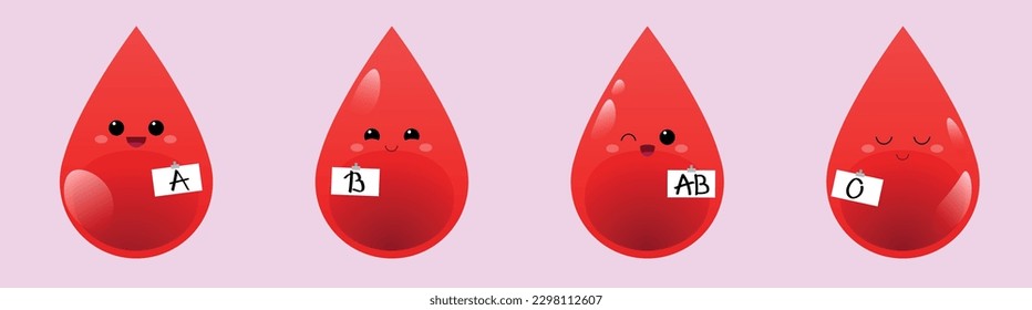 Cute drops of blood of different groups on pink background