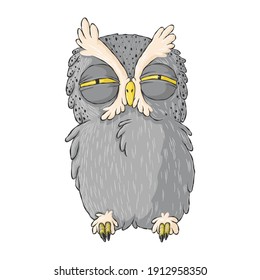 Hermosa lechuza. dibujo a mano de dibujos animados. lechuza nocturna gruñida al estilo infantil.  