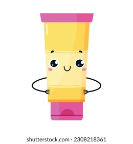 Cute Drug and Medicine Tube with Smiling Face and Arms Vector Illustration