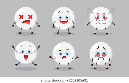 cute drug tablet cartoon with many expressions design illustration