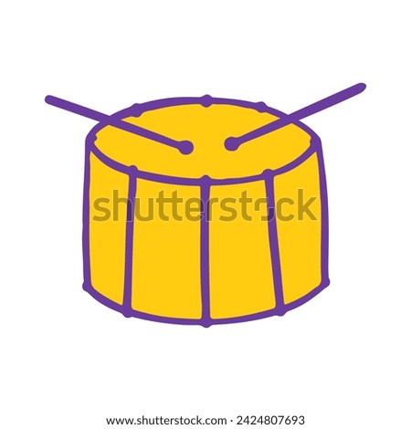 Cute drum icon. Vector flat hand drawn musical illustration in cartoon style