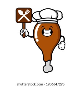 cute drum stick chicken cartoon mascot character funny expression showing restaurant symbol
