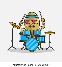 Cute drummer potato character illustration. Simple vegetable vector design. Isolated with soft background.