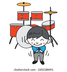 cute drummer sticker cartoon say thank you