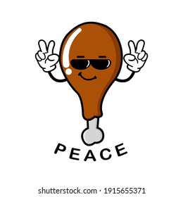 cute drumstick chicken cartoon mascot character funny expression peace reveal
