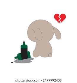 Cute and Drunk Heartbroken Bunny Illustration