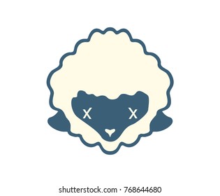 Cute Drunk Sheep Head Illustration Simple Logo Design