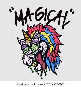 cute drunk unicorn seamless pattern.  cute and fun t-shirts for children or teenagers clothes. super cute unicorn character