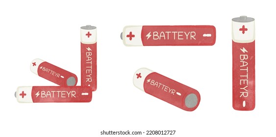 Cute dry battery AA illustration set Red Ver