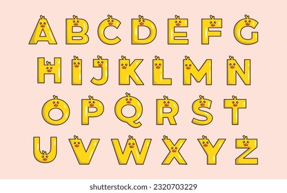 Cute duck alphabet animal font colorful letter