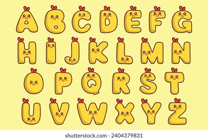 Cute duck alphabet animal font colorful letter