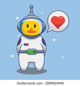 Cute Duck Astronaut Falling In Love In Space Cartoon Vector Illustration. Free Design Concept Isolated Premium Vector