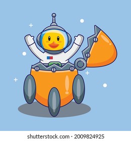 Cute Duck Astronaut Landed Rocket Made by Egg Cartoon Vector Illustration. Science Technology Design Concept Isolated Premium Vector