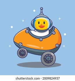 Cute Duck Astronaut Riding Car Made by Egg In Space Cartoon Vector Illustration. Free Design Concept Isolated Premium Vector