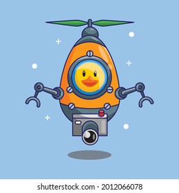 Cute Duck Astronaut Riding Drone Space Ship In Space Cartoon Vector Illustration. Free Design Concept Isolated Premium Vector