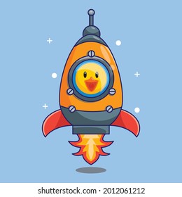 Cute Duck Astronaut Riding Space Ship In Space Cartoon Vector Illustration. Free Design Concept Isolated Premium Vector