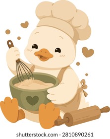 Cute Duck Baker Flat Vector Illustration