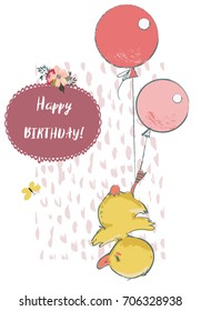 Cute Duck With Balloons