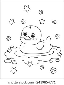 cute duck in bath coloring book