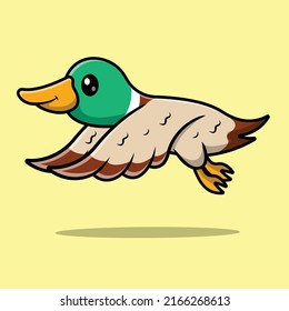Cute Duck Bird Flying Cartoon Vector Icon Illustration. Animal Icon Concept Isolated Premium Vector.