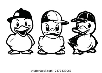 cute duck black and white logo vector illustration