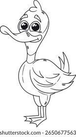 Cute duck black-and-white character vector illustration