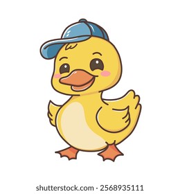 Cute Duck with Blue Hat Hand Drawn Illustration