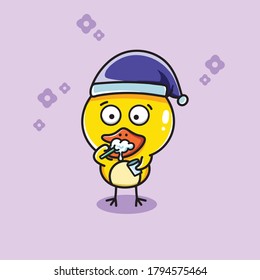 cute duck brushing teeth cartoon vector illustration