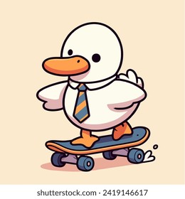 caricatura de pato lindo personaje de mascota patineta