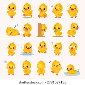 Cute Duck Cartoon Character Pose Collection Set