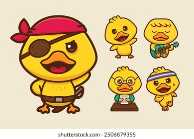 cute duck cartoon character set