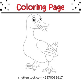 Cute duck cartoon coloring page illustration vector. Bird coloring book for kids.
