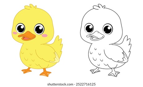 Pato bonito desenho animado coloração página para a educação infantil