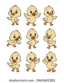 Cute Duck Cartoon Doodle Style Illustration