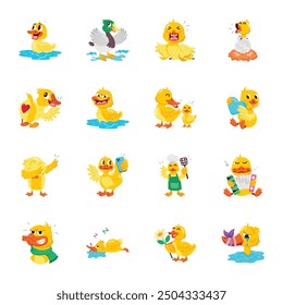 Cute Duck Cartoon Flat Stickers 
