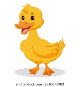 Cute duck cartoon isolated on white background. Happy duck cartoon posing. Vector illustration