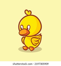 Cute Duck Cartoon Mascot Logo Flat Design Premium Vector