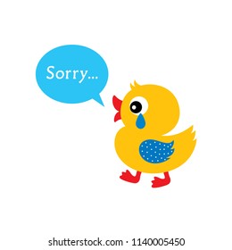 Cute Duck Cartoon Sorry Card Vector. Apologize Greeting Card With Cute Cartoon Duck Graphic.  Duck Apology Card.