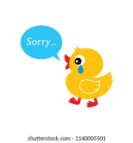 Cute Duck Cartoon Sorry Card Vector. Apologize Greeting Card With Cute Cartoon Duck Graphic.  Duck Apology Card.