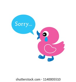 cute duck cartoon sorry card vector. apologize greeting card with cute cartoon duck graphic.  duck apology card.