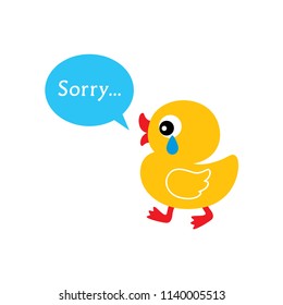 Cute Duck Cartoon Sorry Card Vector. Apologize Greeting Card With Cute Cartoon Duck Graphic.  Duck Apology Card.