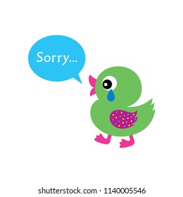 cute duck cartoon sorry card vector. apologize greeting card with cute cartoon duck graphic.  duck apology card.